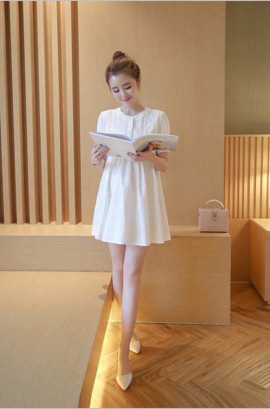 Váy Bầu Trắng Phối Ren MYC_1238