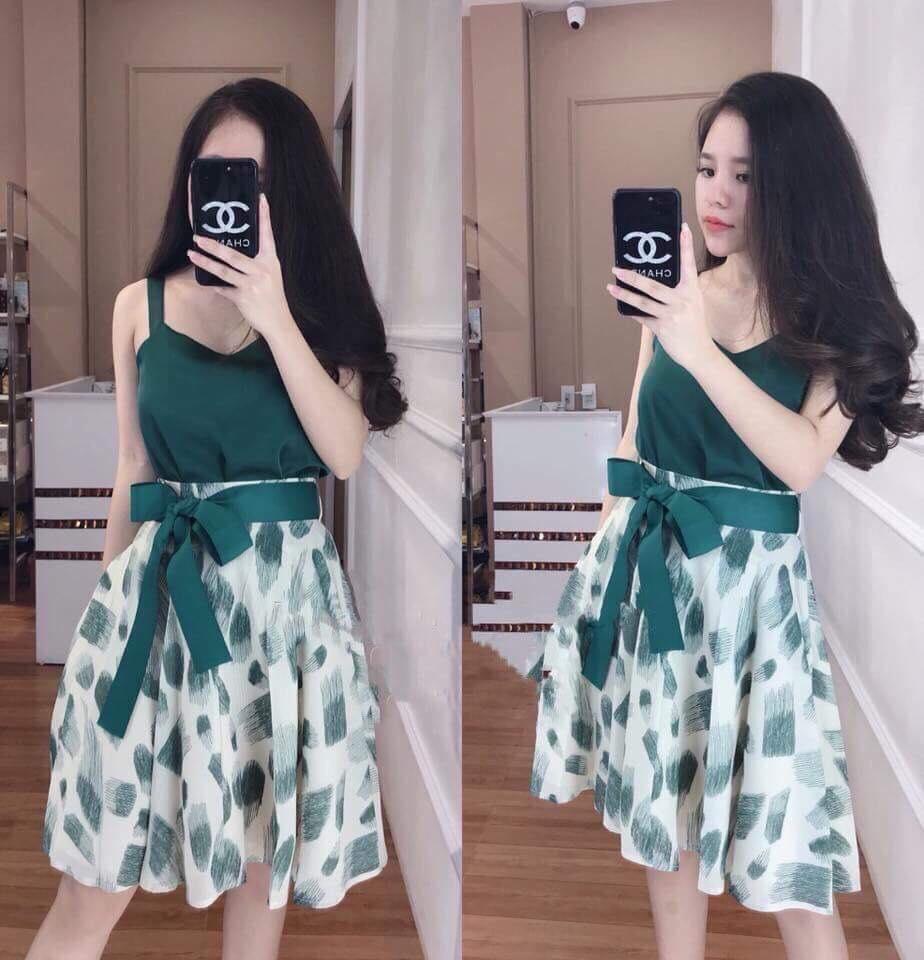 Đầm Xòe Họa Tiết Cột Eo FashionLyLy