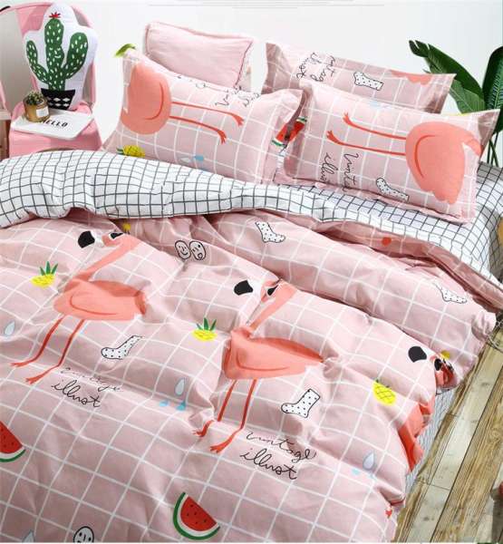 Set chăn ga Cotton Poly Hồng hạc nghỉ mát