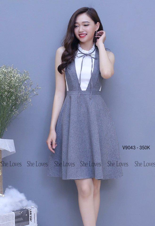 Set Yếm Xòe Áo Sn Viền Dây Cột Nơ