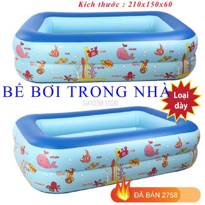 Hình ảnh Bể Bơi Nhựa, Bể Bơi Phao Có Cầu Trượt Giá Rẻ, Bể Bơi Phao Cho Bé Kích Thước 210X145X65Cm (3 Tầng) Tiện Dụng Tặng Kèm Bơm Chân, Bh 12 Tháng