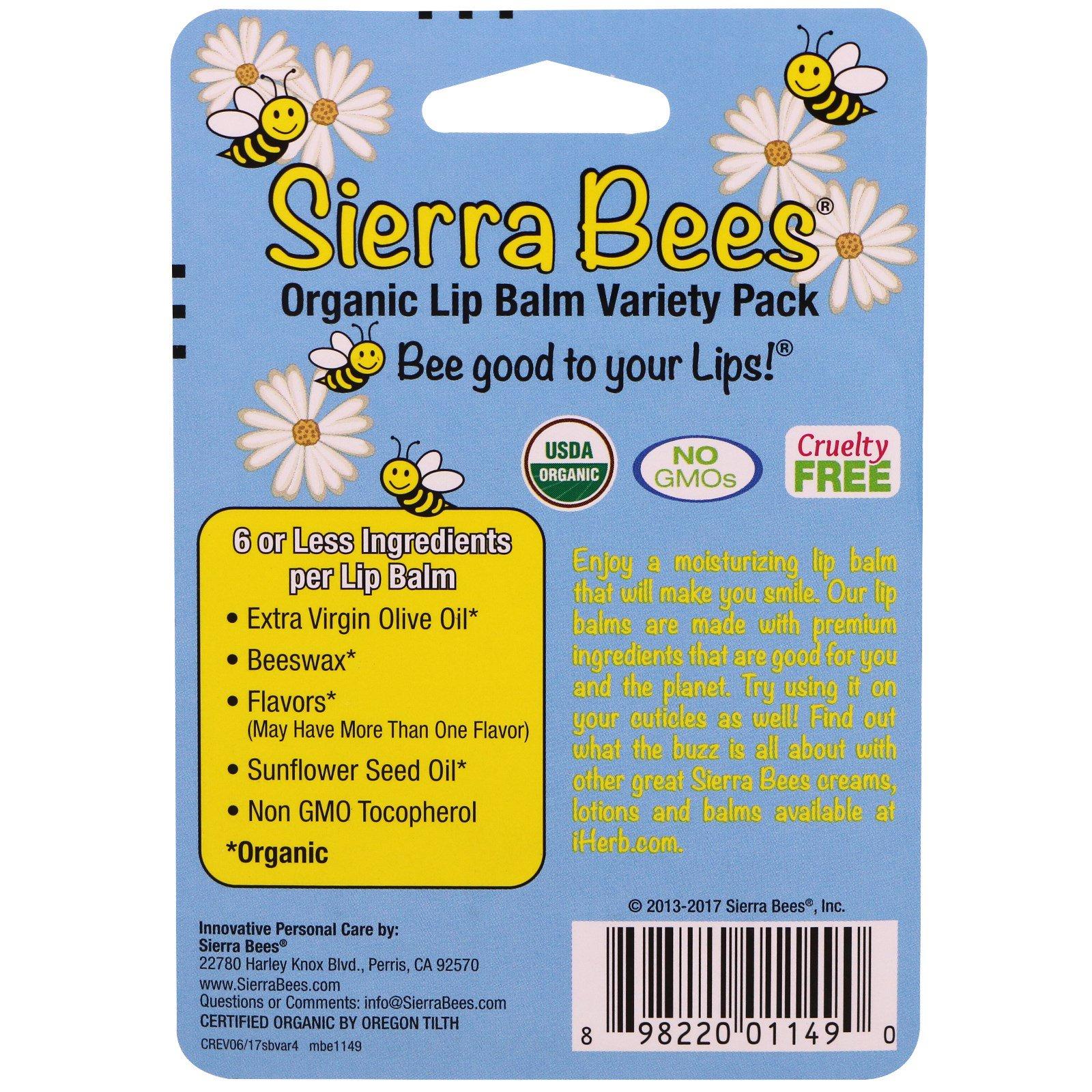 Vỉ son dưỡng môi hữu cơ 4 thỏi Sierra Bees