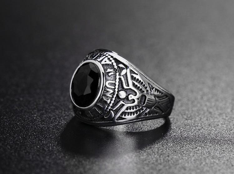 [HCM SHIP NHANH]Nhẫn inox không quân Mỹ N305 (hột đen)