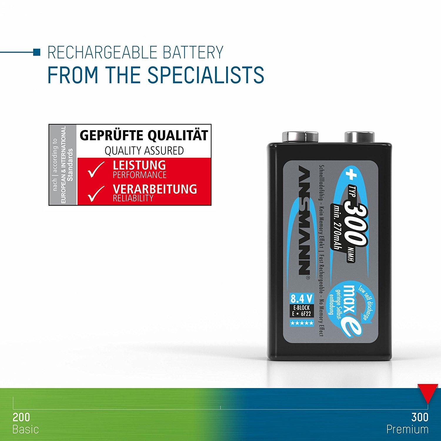 Pin sạc 9V 1 viên Ansmann E-block 300mAh