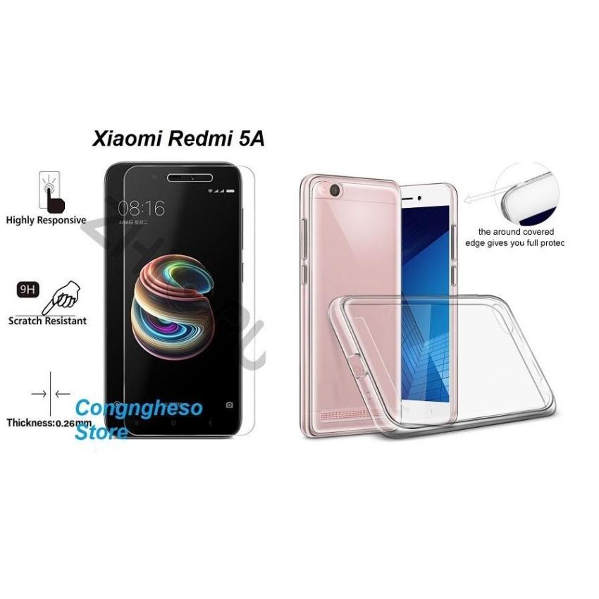 Ốp lưng Silicone dẻo trong suốt v&agrave; k&iacute;nh cường lực cho Xiaomi Redmi 5A - H&agrave;ng nhập khẩu