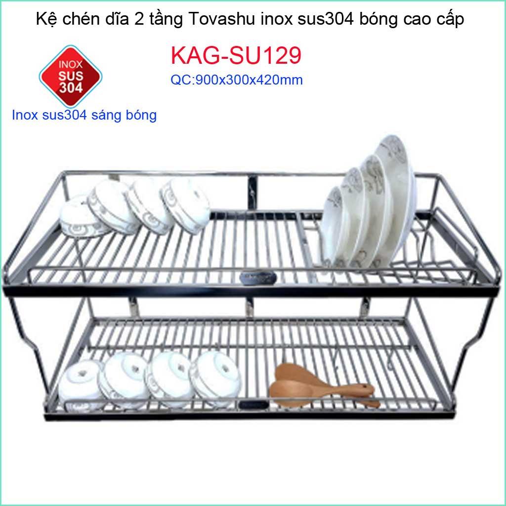 Kệ úp chén dĩa 2 tầng 900, kệ chén dĩa inox 304  Tovashu KAG-SU129