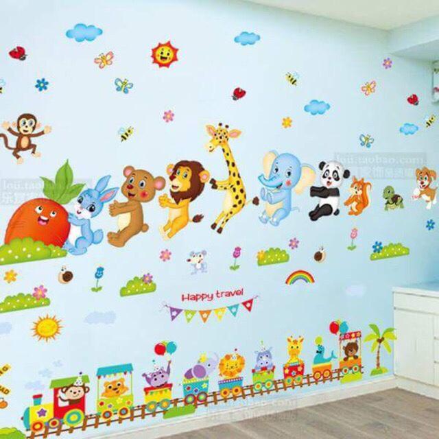 Decal Dán tường thú ôm nhau kết hợp happy trave