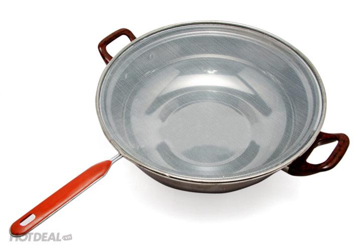 Combo 2 Nắp Vung Lưới Chắn Dầu Mỡ Inox có cán