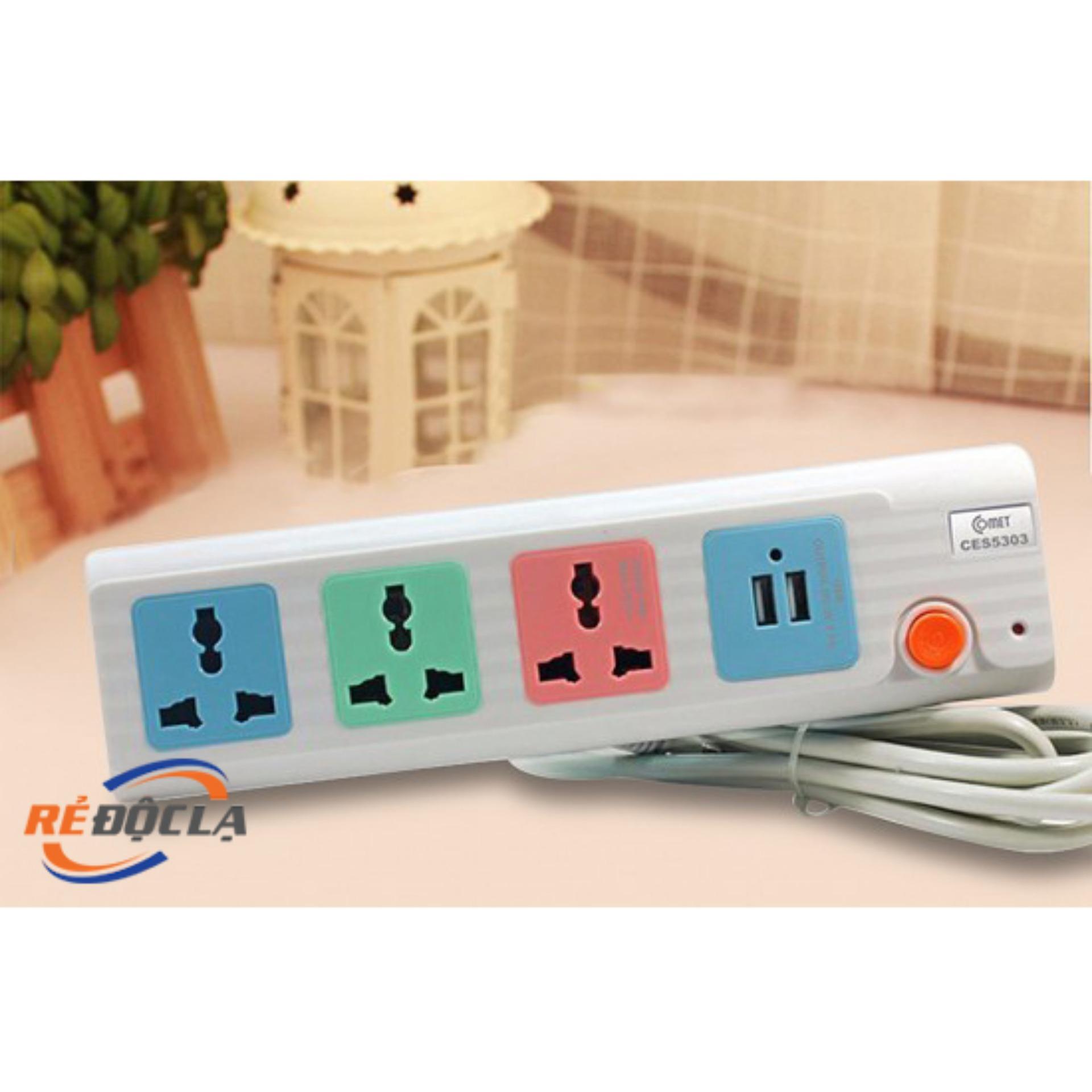Ổ Cắm  Điện cao cấp, xịn xò Nối Dài Kèm Cổng USB Comet CES5303 - 3 Mét
