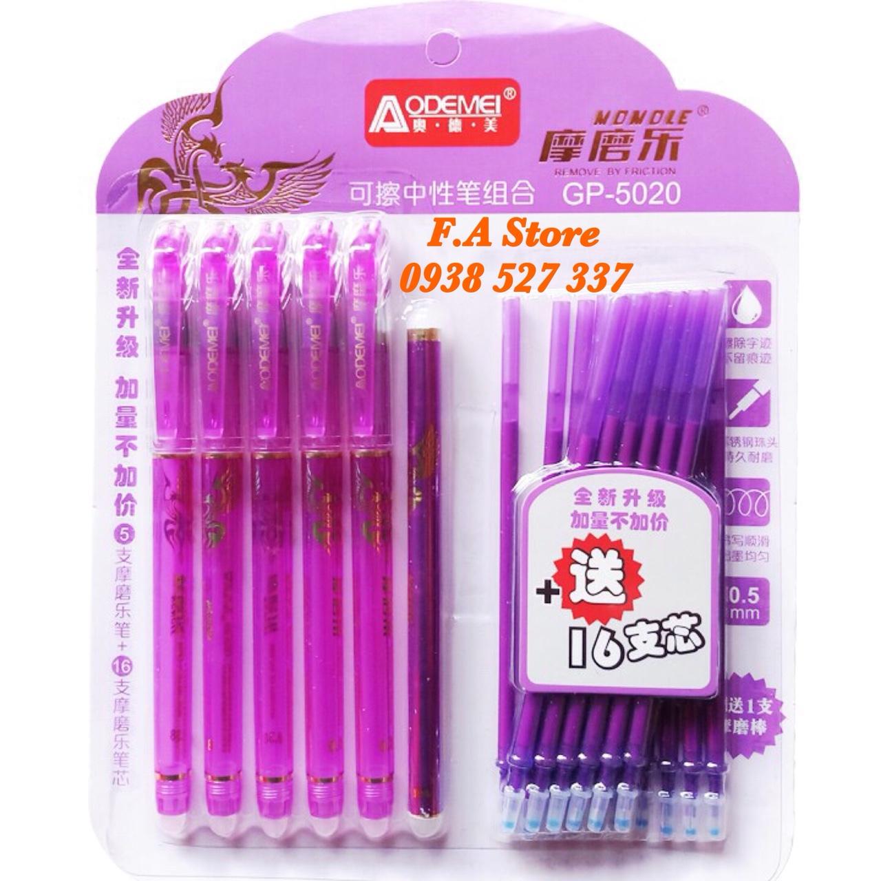 Bút bi xóa được viết xóa được 5cây + 16 ruột giá rẻ