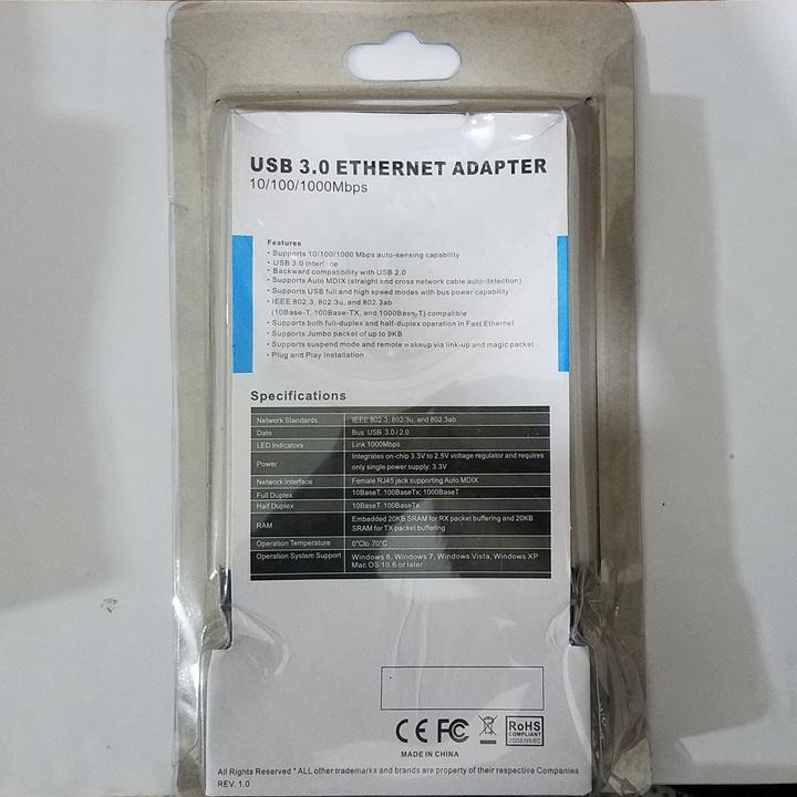 Cáp chuyển đổi USB 3.0 - 2.0 sang LAN (Ethernet) - PK27