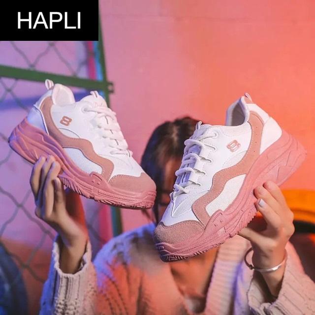 Giày sneaker nữ Ulzzang đế màu HAPLI (Hồng, Trắng, Xanh)