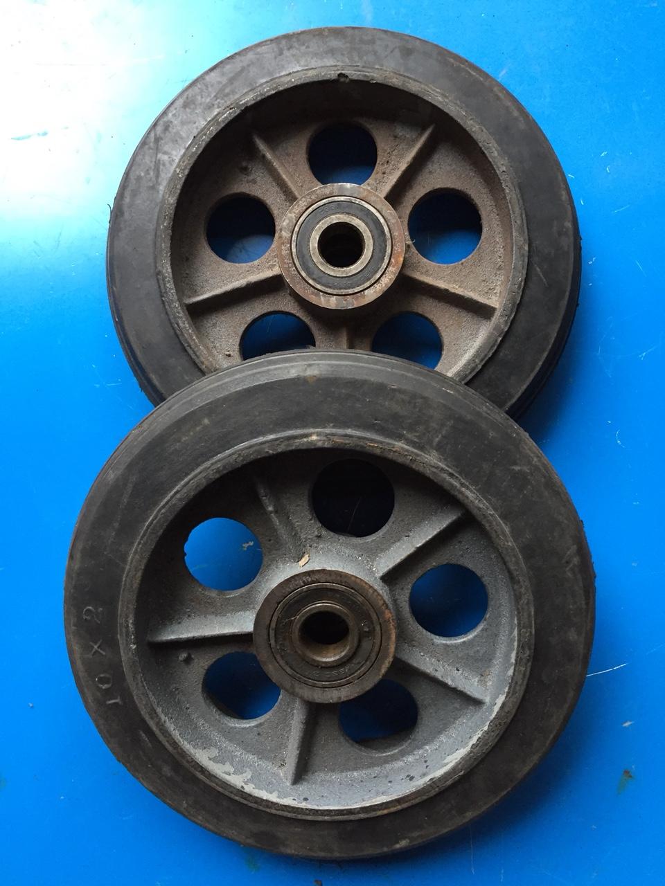 Bộ 2 bánh xe đường kính 250mm gang đặc mỏng, bộ 2 bánh xe 250 gang tặng kèm 2 đôi bi siêu bền, bánh xe đẩy hàng