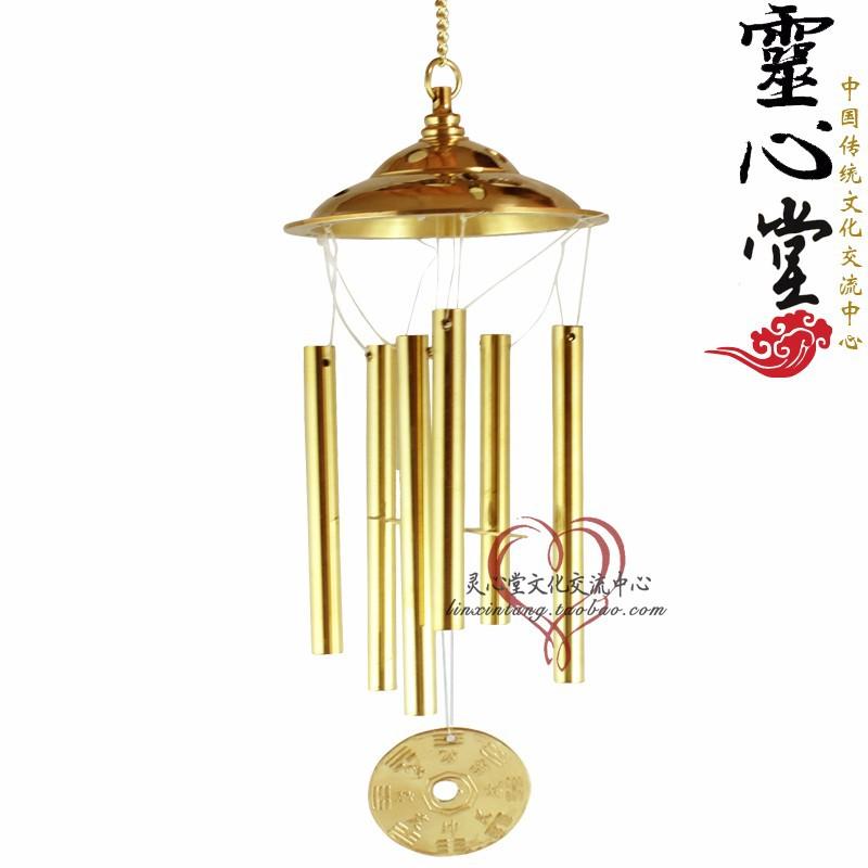 Chuông gió phong thủy đồng nguyên chất 6 thanh loại to dày màu vàng