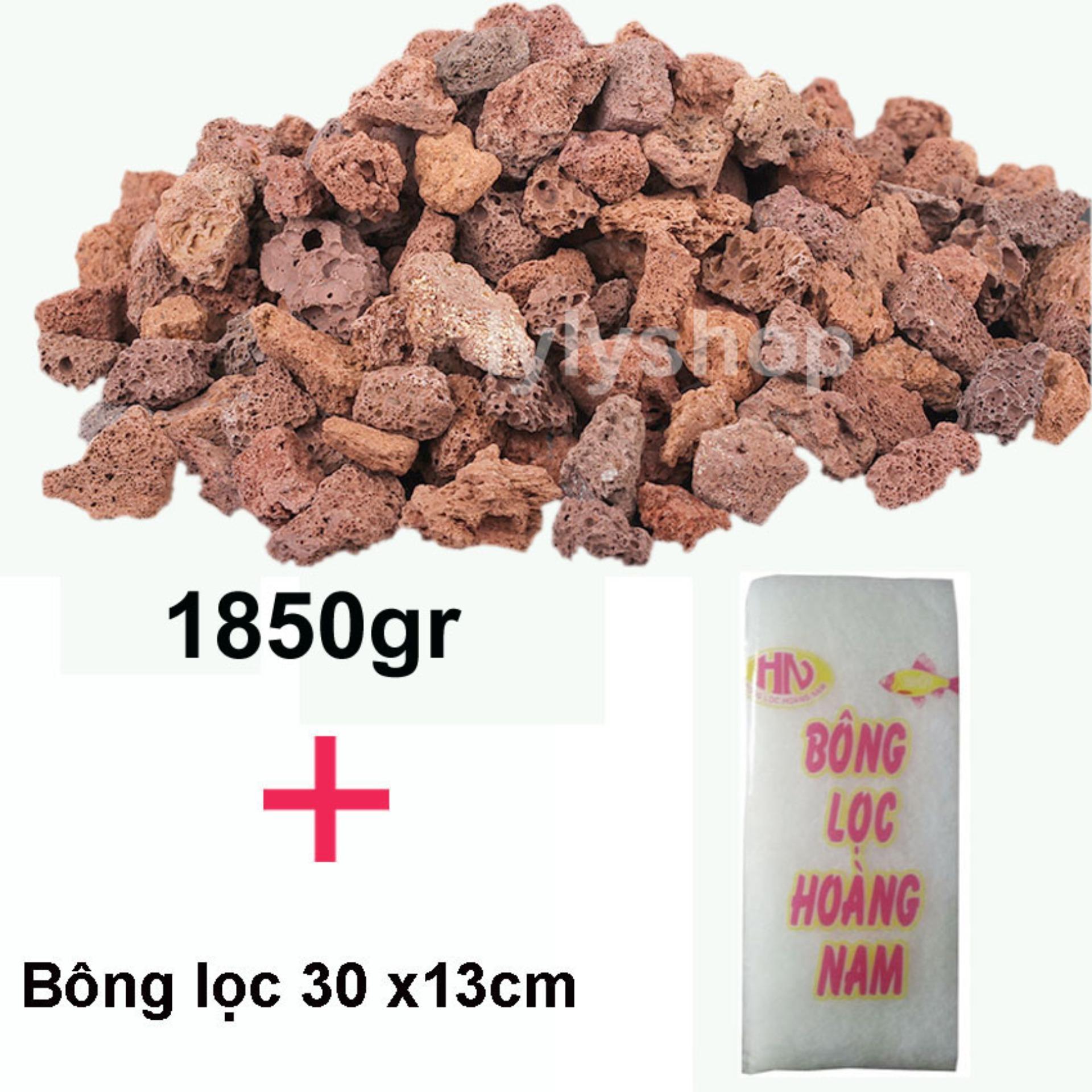 Combo ĐÁ NHAM THẠCH (1850GR) + BÔNG LỌC bể cá, vật liệu lọc, trang trí bể cá