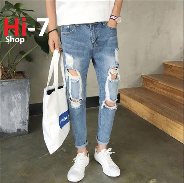 Quần Jean Nam Rách Xanh Sáng