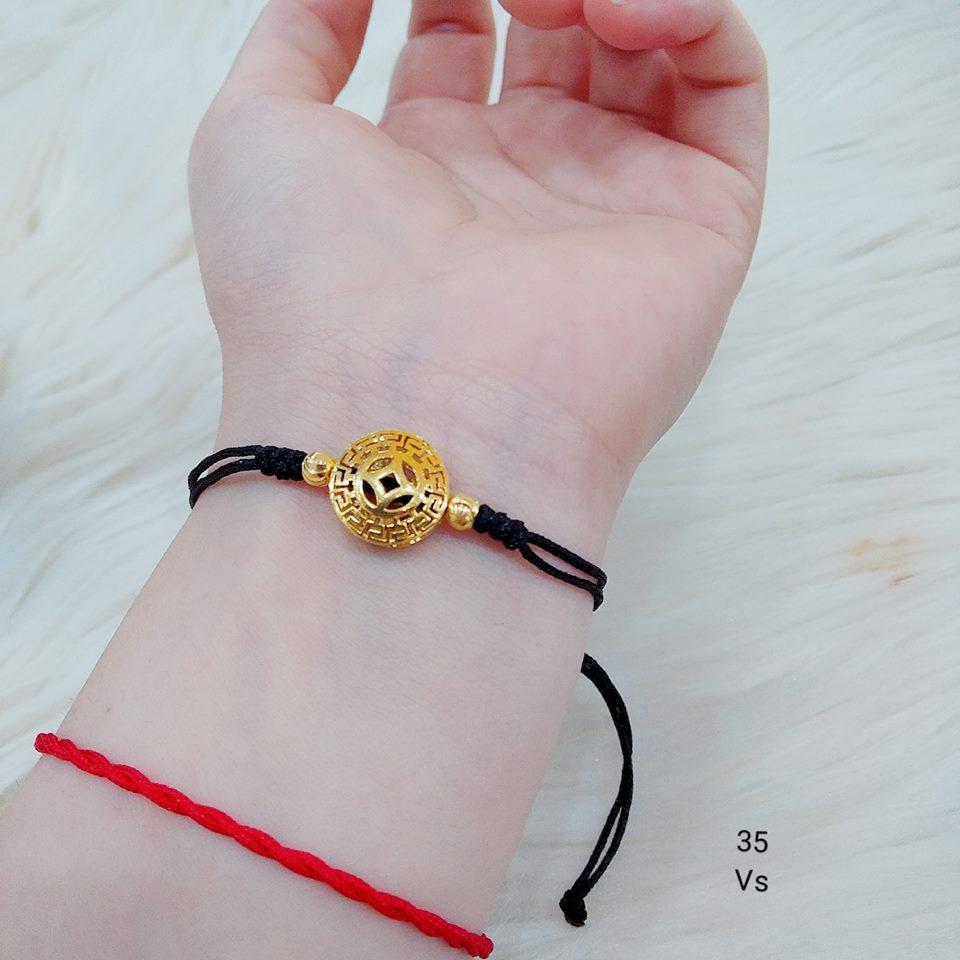 Lắc tay chỉ đỏ mix charm Kim Tiền Tài Lộc Phúc vàng 10k