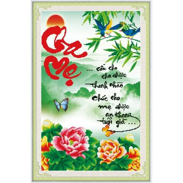 tranh thêu chữ thập 3D cầu cho cha mẹ thanh nhàn IST527