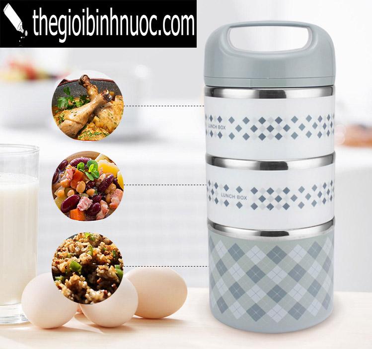 Hộp cơm giữ nhiệt 2 & 3 tầng hoa văn kiểu hàn quốc h20 & h20a