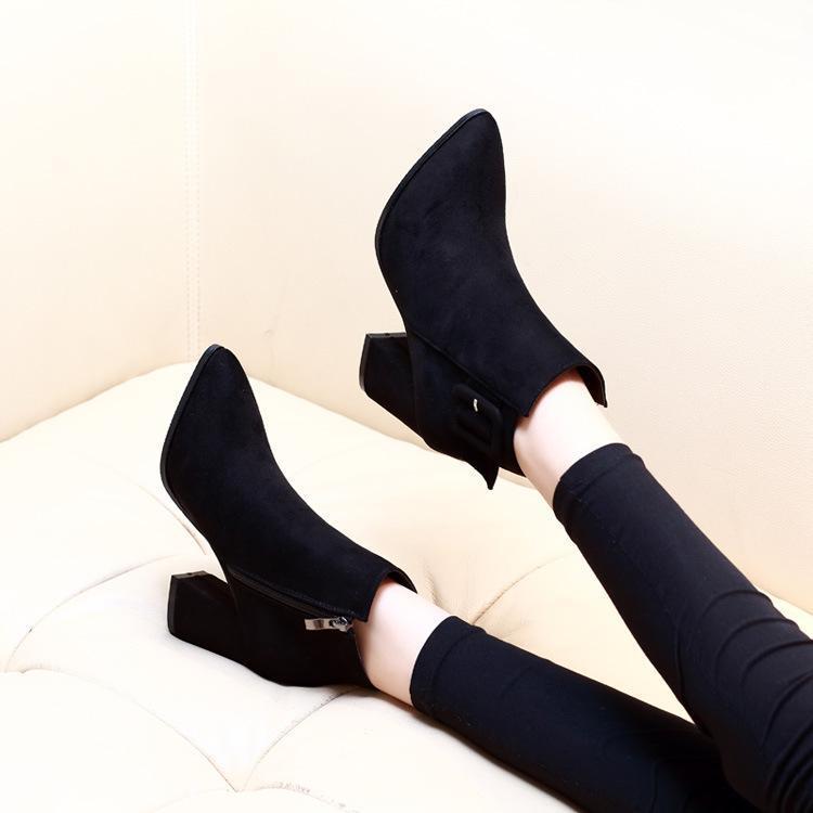 [HCM]Giày boot nữ đế vuông da lộn sang chảnh GBN198