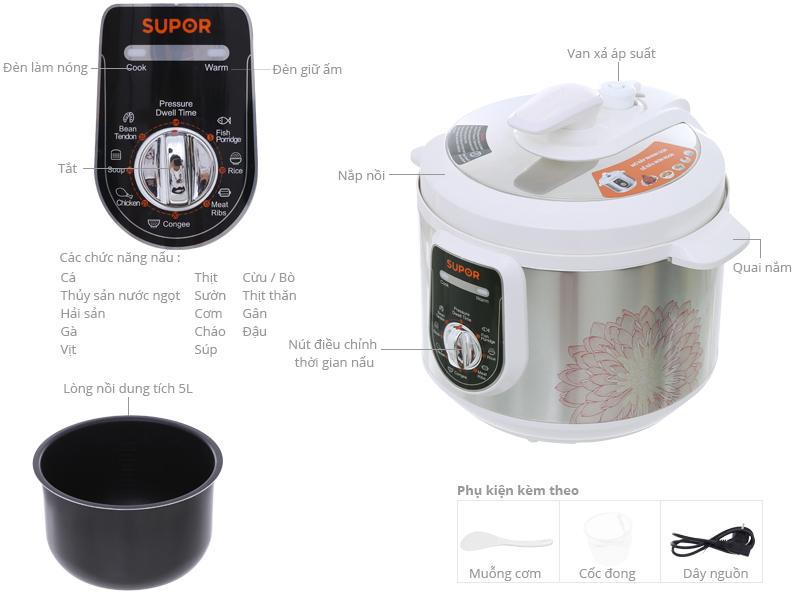 Nồi áp suất điện Supor SPC50YA310VN (BH SUPOR 12 THÁNG)