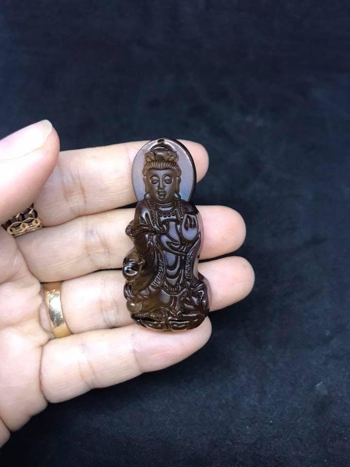 [HCM]MẶT DÂY CHUYỀN PHẬT QUAN ÂM ĐÁ PHOLY XÁM ( TẶNG KÈM KHUYÊN )