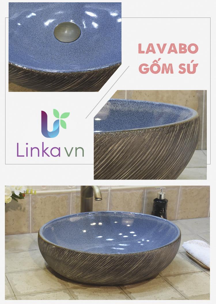 Chậu rửa lavabo gốm sứ nghệ thuật cao cấp tráng men xanh