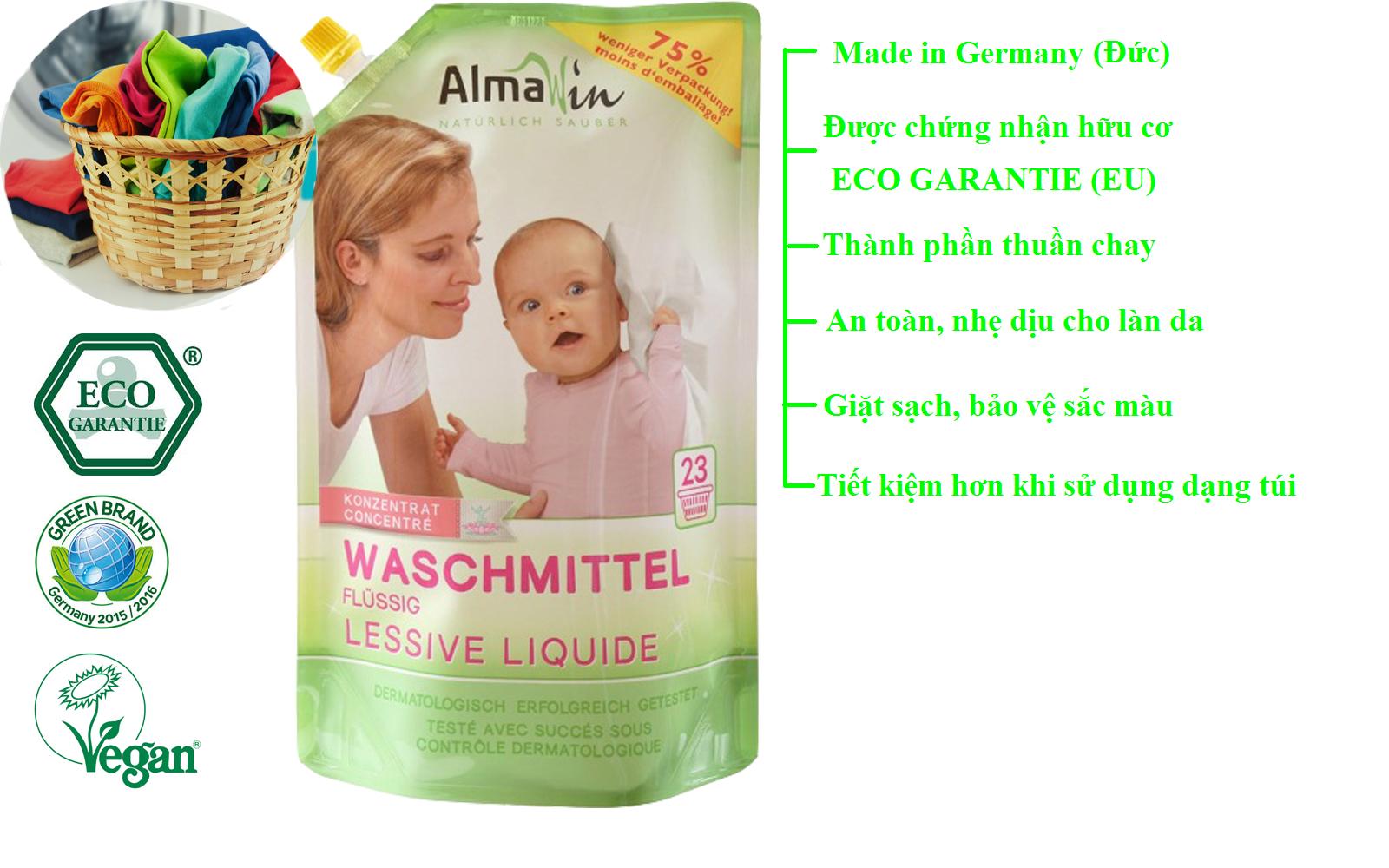 Nước giặt đậm đặc hữu cơ Almawin (1.5 lít ) Túi