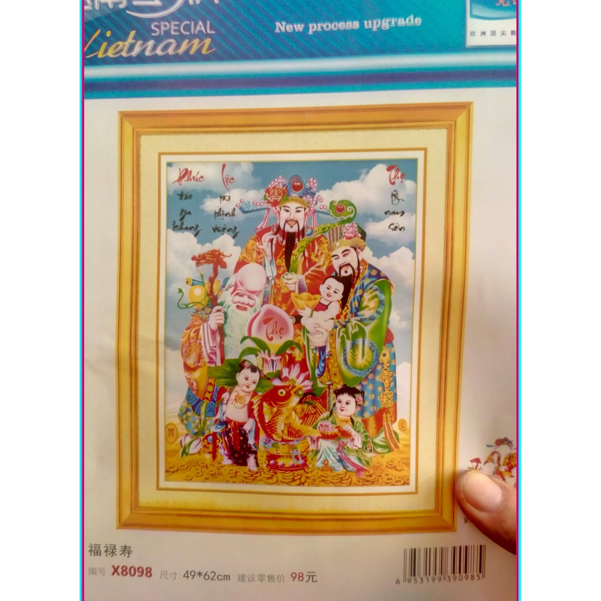 Tranh thêu chữ thập Phúc Lộc Thọ X8098 Kích Thước: 49 x 62 cm