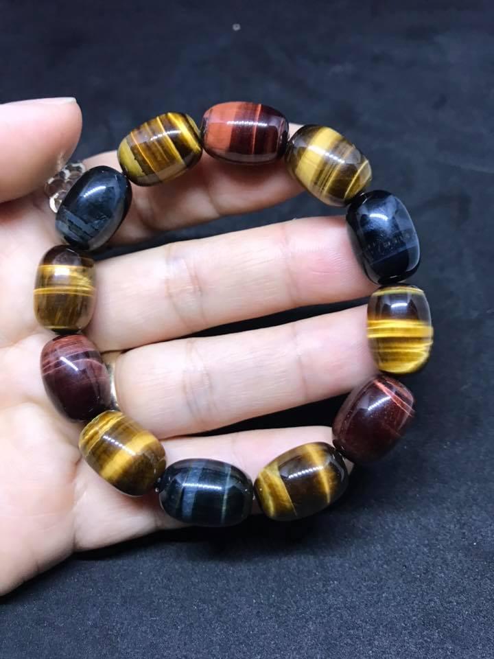 [HCM]VÒNG TAY LU THỐNG ĐÁ MẮT HỔ NGŨ SẮC 10LY