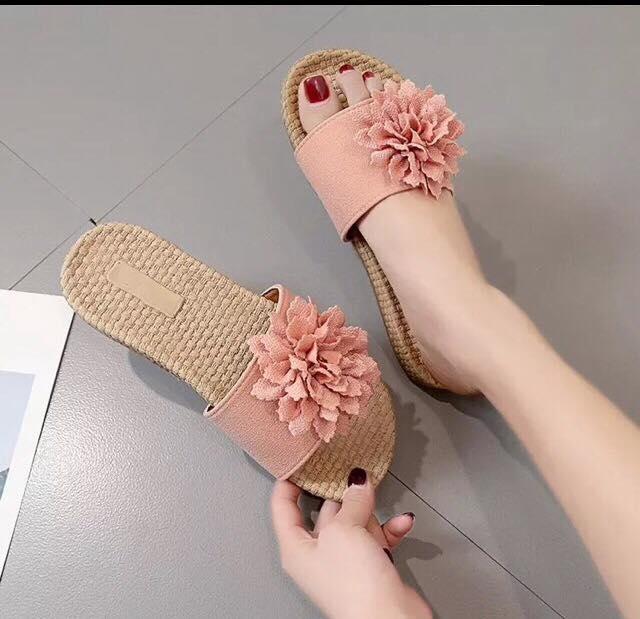 Dép cói đính nơ hoa xinh xắn