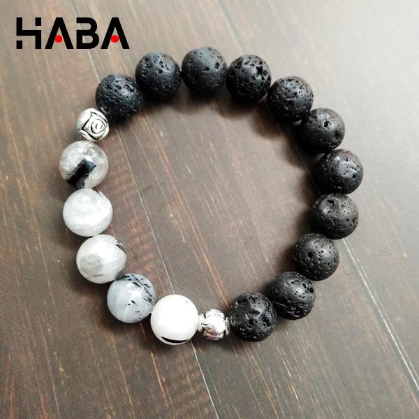 vòng tay phong thủy đá thạch anh tóc đen mix đá nham thạch đen (hình tự chụp)