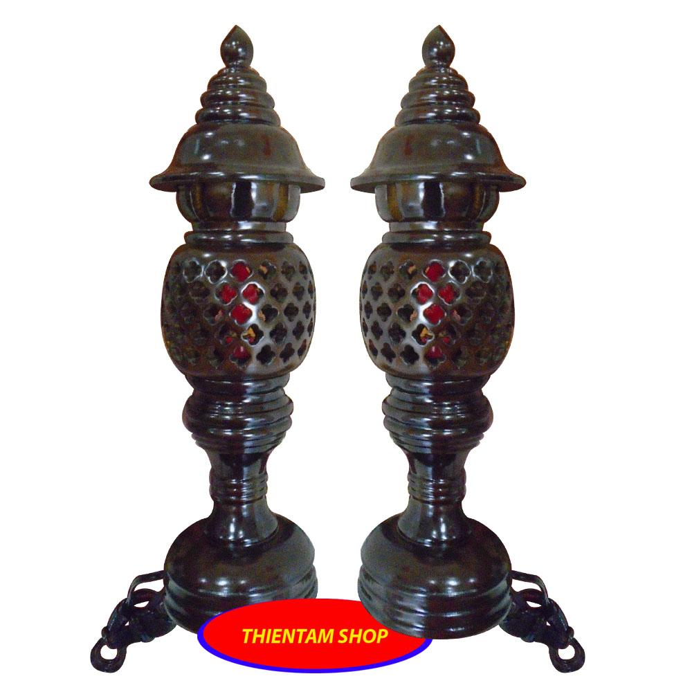 Đèn trưng bàn thờ gỗ tràm đen DTO34 (Đen)