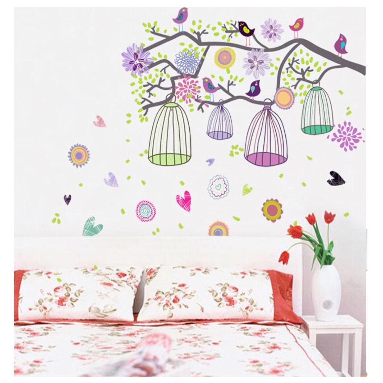 Decal dán tường lồng chim bohemia birdcage