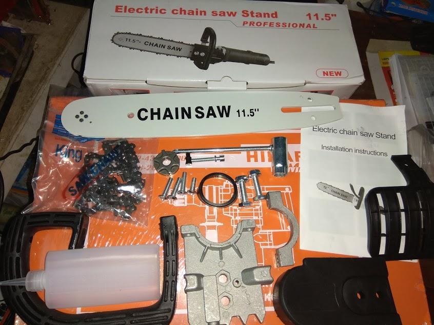 Bộ cưa xích lắp vào máy mài tay 125 mm loại tốt thương hiệu New đỏ, trục m14,lam dài 11.5inch