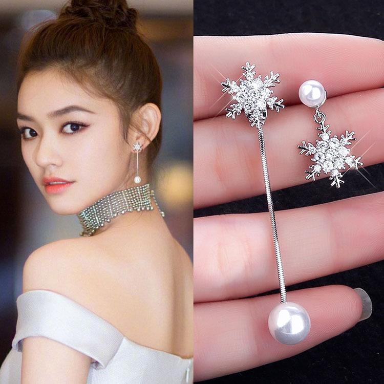 Bông tai bông tuyết hạt châu nhỏ xinh dịu dàng điệu đà