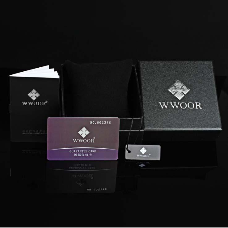 Đồng hồ nam WWOOR 8018 máy mỏng dây lưới (Đen)