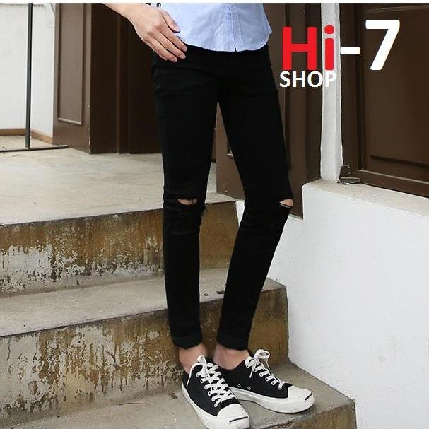 [HCM]Quần Jean Đen Nam Rách Gối Hàng Nhập