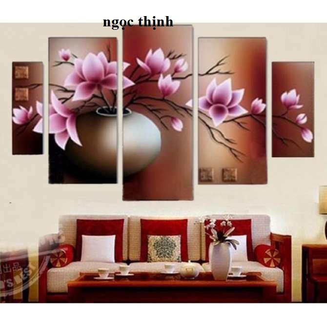 Tranh theu chu thap hoa ghép 5 bức A698- Quốc Thịnh
