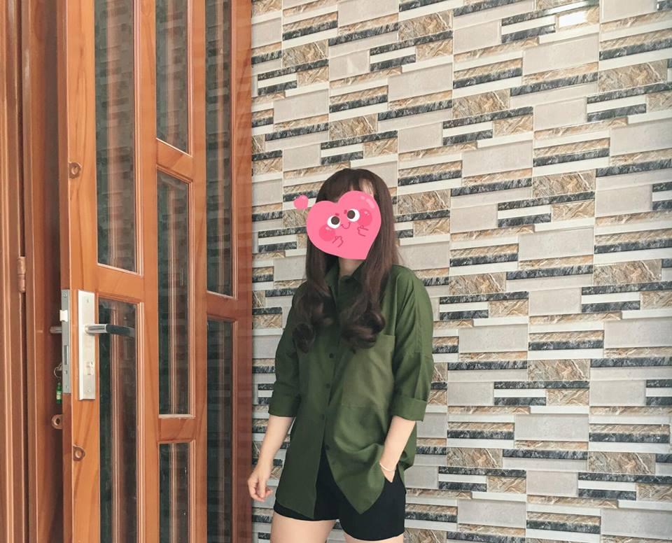 Áo Sơ mi oversize xanh rêu 2 túi.