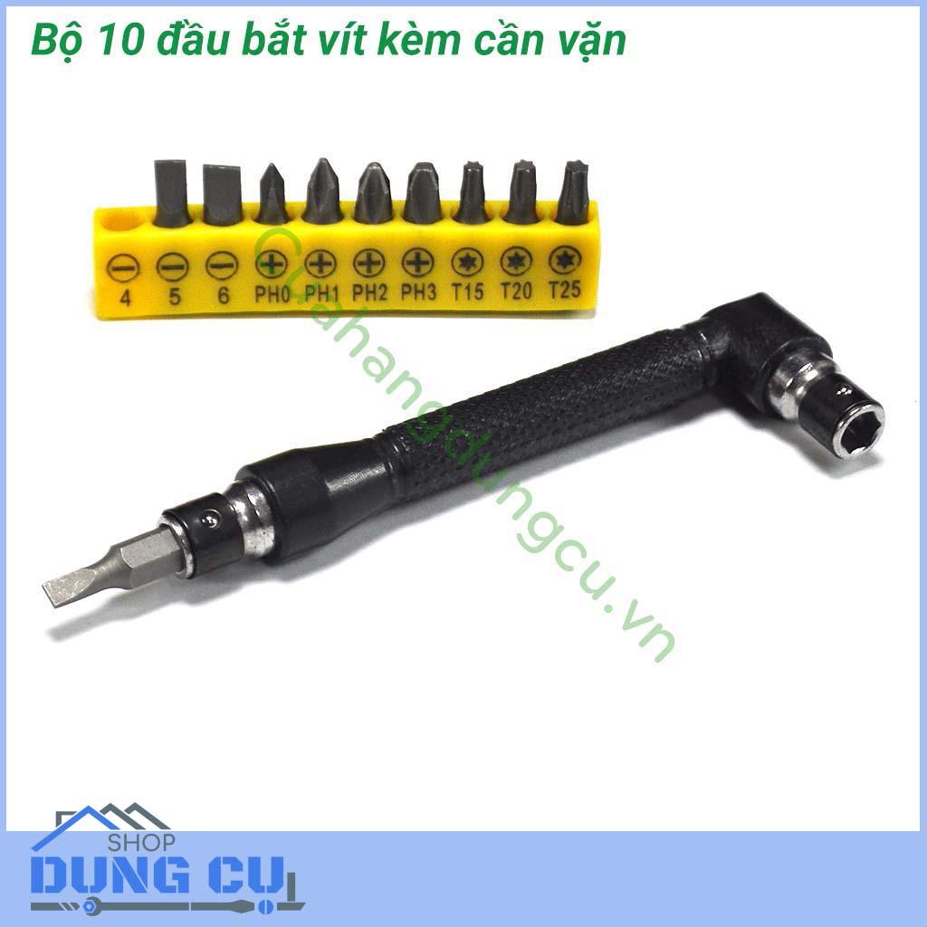 Bộ 10 đầu vặn vít kèm cần vặn