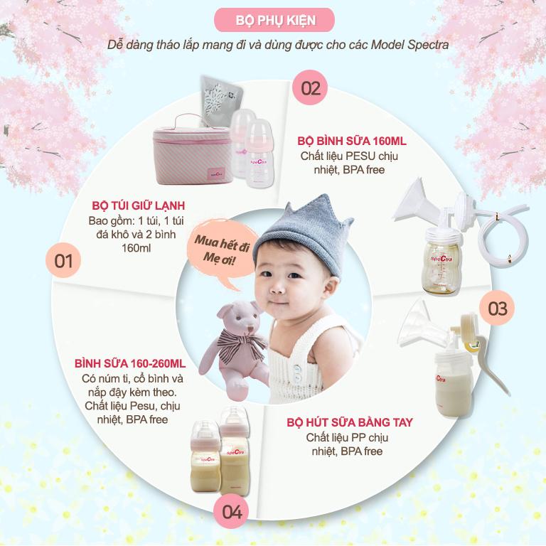 Máy hút sữa điện đôi Spectra 9 plus Made in Korea (có pin sạc tích điện)