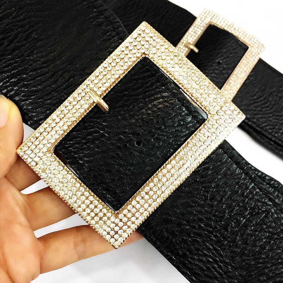 thắt lưng chun nữ-bản 7cm,mặt chữ nhật đính đá