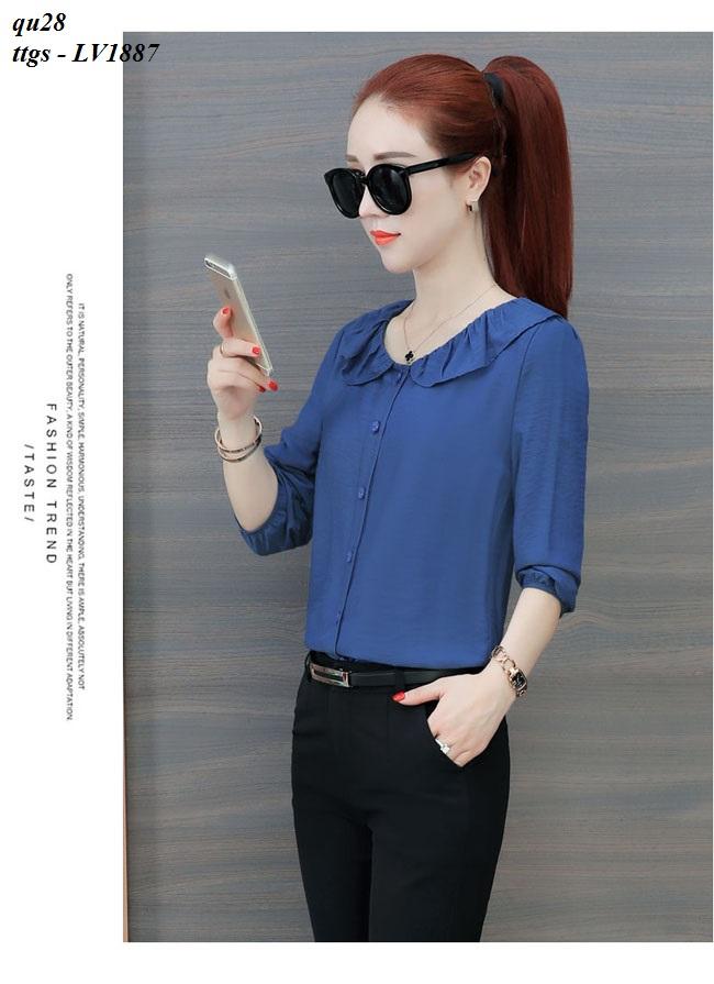 ttgs - LV1887 ÁO SƠ MI CỔ PHỐI BÈO