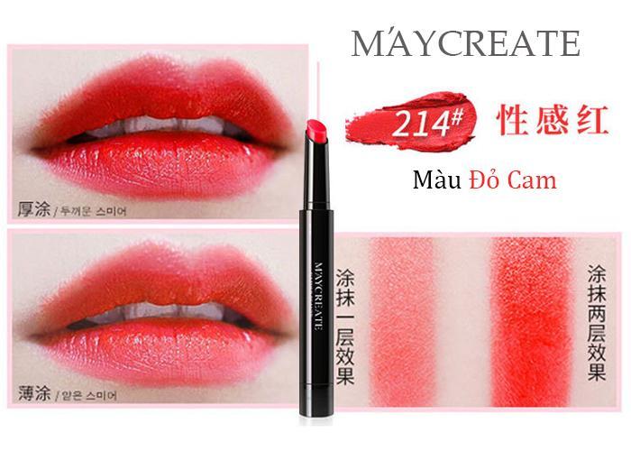 Son môi siêu lì maycreate - 214 đỏ cam + tặng kem dưỡng da tay