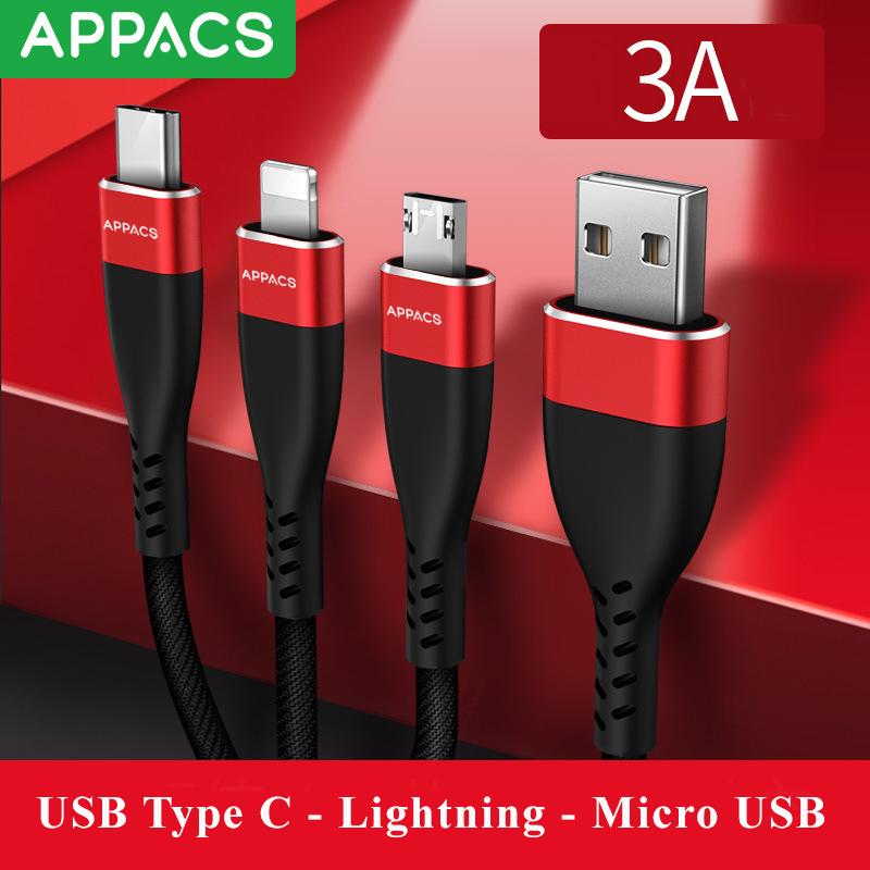 [HCM]Cáp sạc 3 đầu chính hãng APPACS iphone lightning micro USB USB Type C
