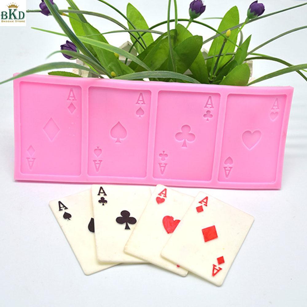 DIY Poker Card Shape Cake Mold Fondant Chocolate Baking Tool Pink Creative