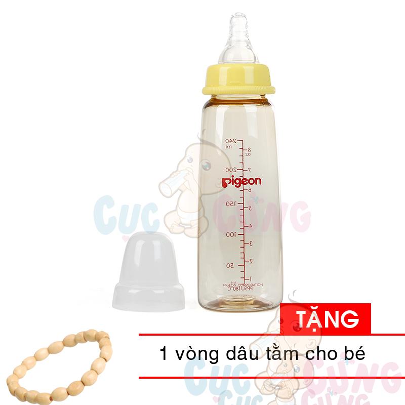 Bình sữa pigeon ppsu 240ml cổ nhỏ tặng 1 vòng dâu tằm đeo tay cho bé - binh sua co thuong
