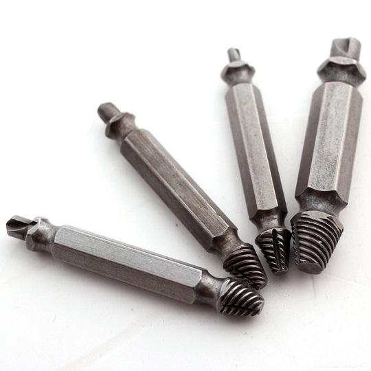 Bộ 4 mũi khoan 2 đầu tháo đinh ốc vít tòe đầu Dụng Cụ Vặn Đai Ốc Hư Gãy