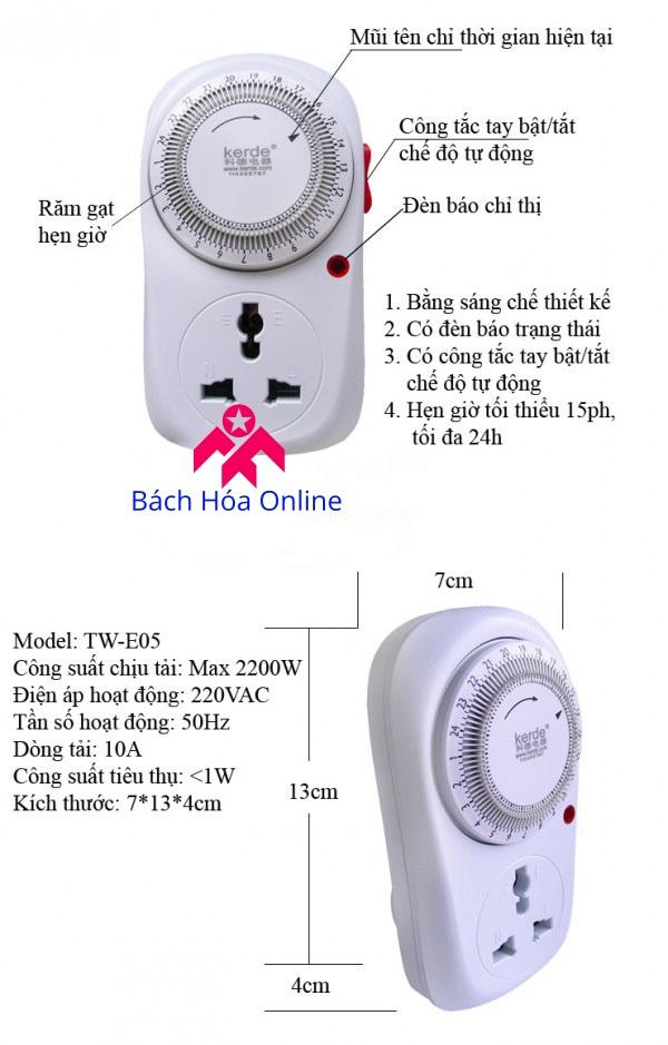 Ổ cắm hẹn giờ bật tắt lập trình cơ kerde